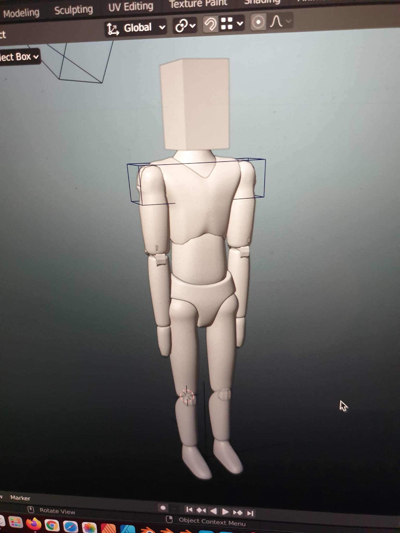 Premier mannequin articulé complet ASAJU affiché dans le logiciel de modélisation