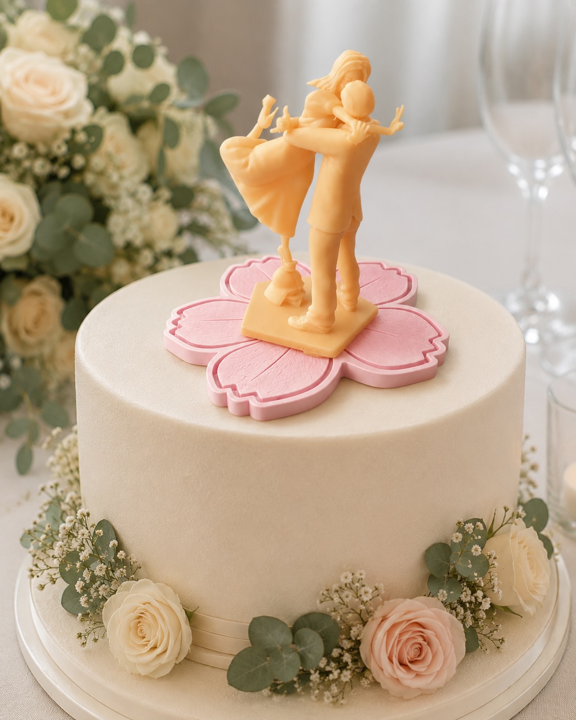 Figurines de mariage personnalisées ASAJU Cérémonie installées sur un gâteau